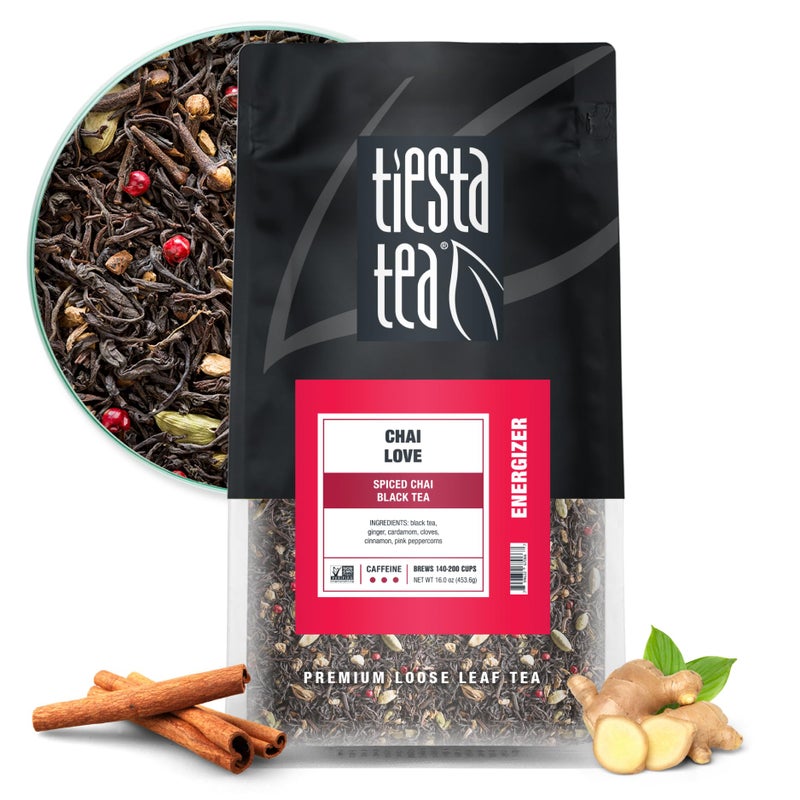Tiesta Tea - Chai Love, Loose Leaf, Spiced Chai Black Tea, Premium High Caffeinated Blend, Make Hot or Iced & Brews Up to 200 Cups, 16 Ounce Resealable Bulk Pouch - Image 1